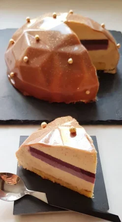 Entremet cassis et praliné